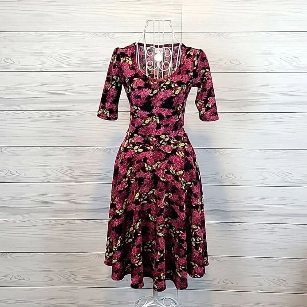 LulaRoe Nicole dress midi length floral print - black & Pink Women's Size XS